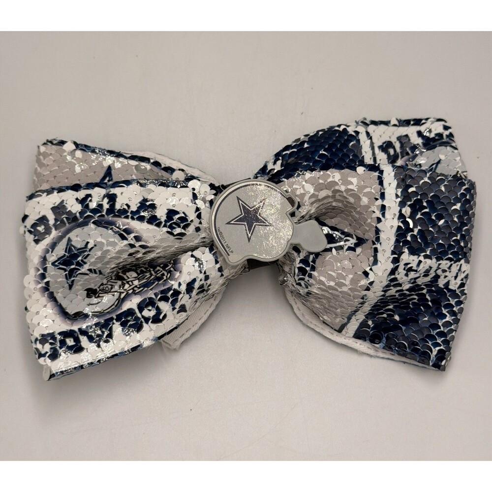 Dallas Cowboys Sequin Hair Bow Helmet NFL Blue Silver White 6” Alligator Clip